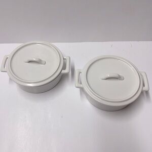Crate & Barrel Small Covered Casserole Dishes Stoneware Baker Lot of 2